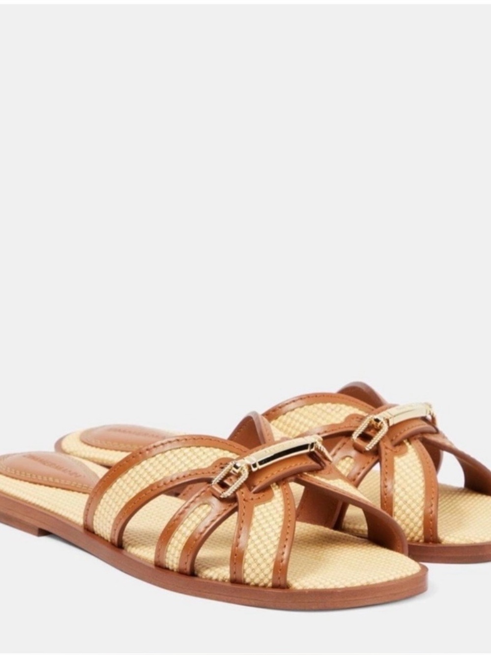 ZIMMERMAN Prisma Raffia Tan Leather-Trim Slide Sandals